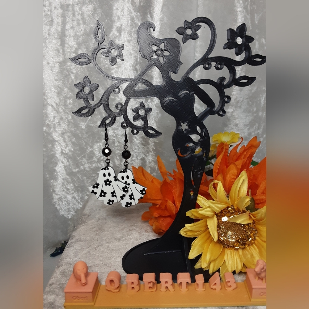Handmade Cute Flower Ghost Earrings 2.5" Long